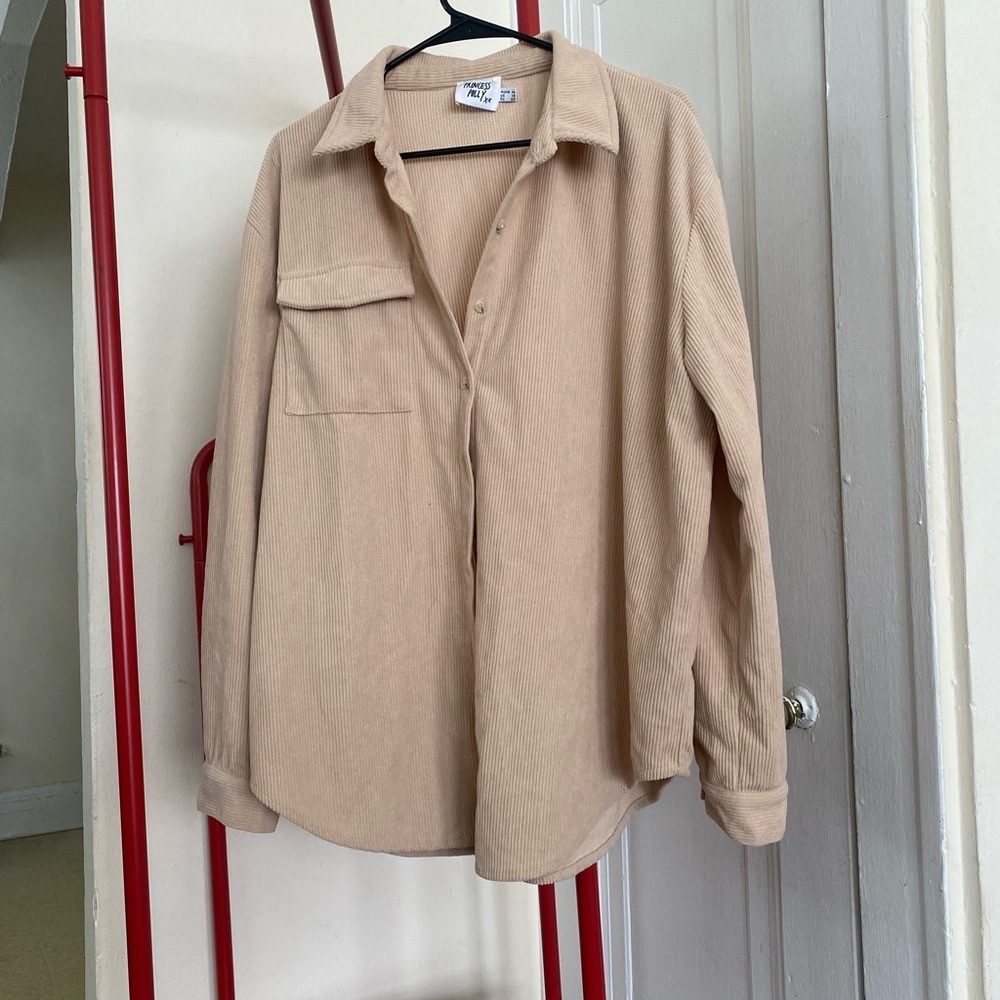 Princess Polly Ribbed Tan Button up - Picture 2 of 2